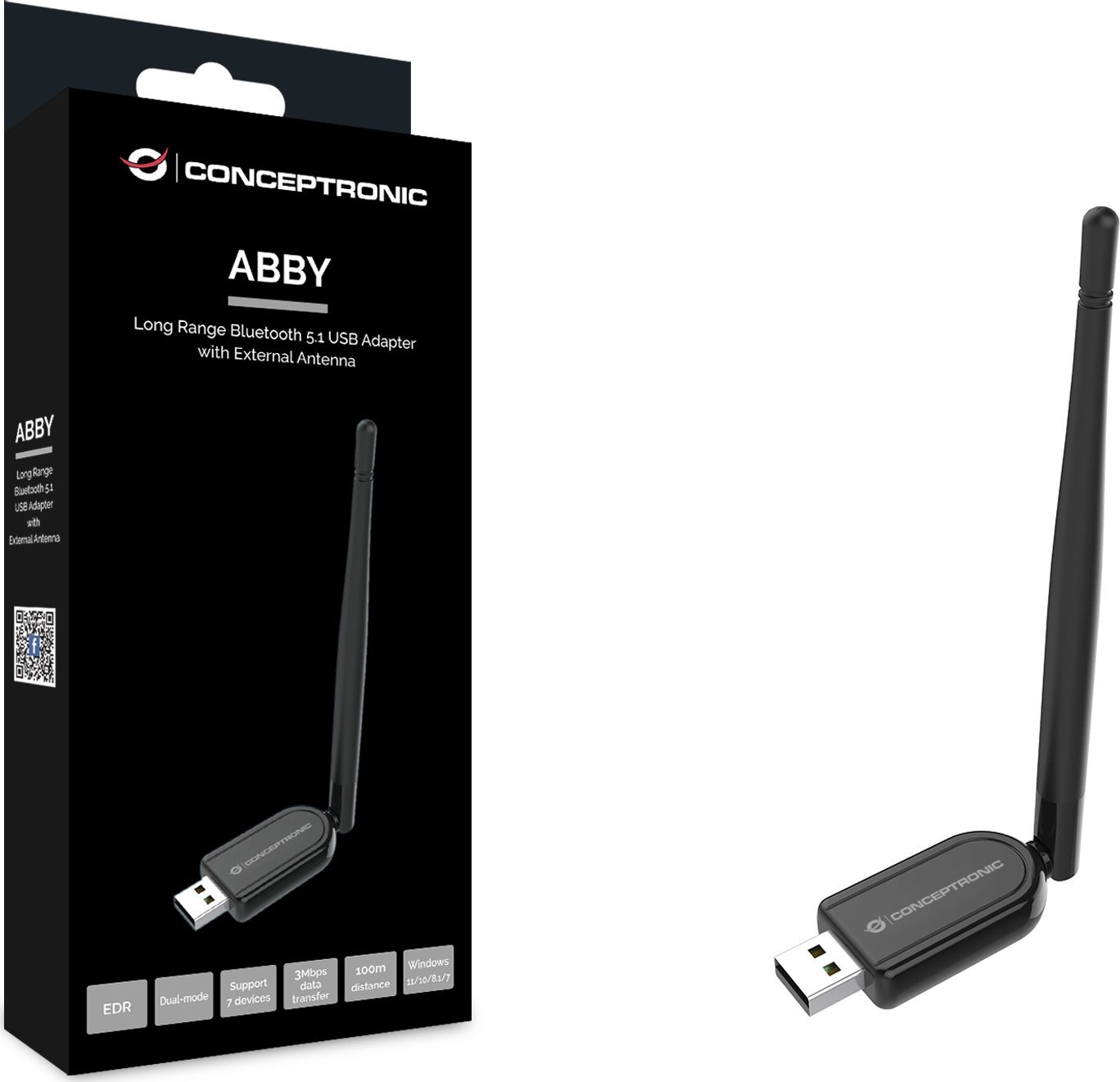 Adapter Bluetooth Conceptronic ABBY, USB, Bluetooth 5.1, antenë e jashtme