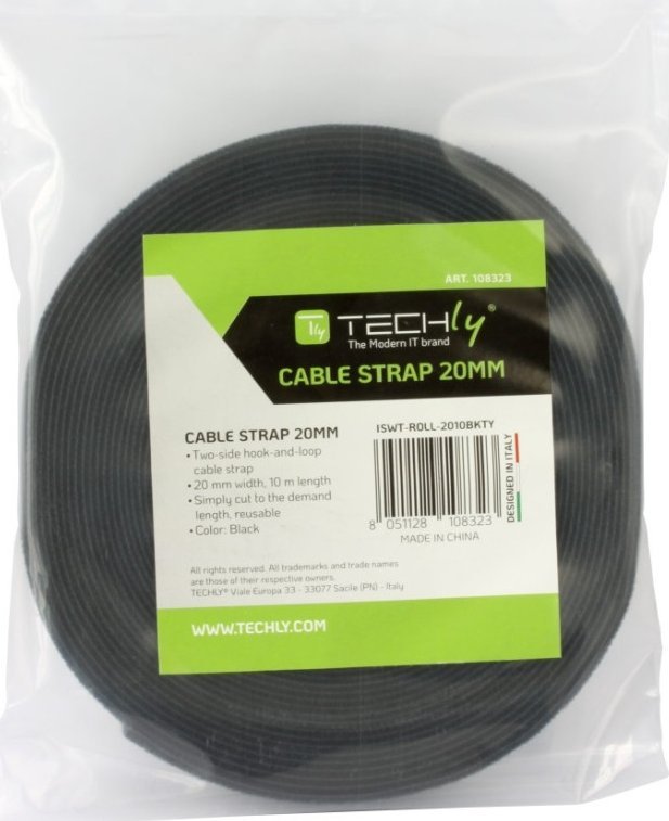 Лента за поврзување за кабли Techly W ISWT-ROLL-2010BKTY, 20 mm, 10 m, црна