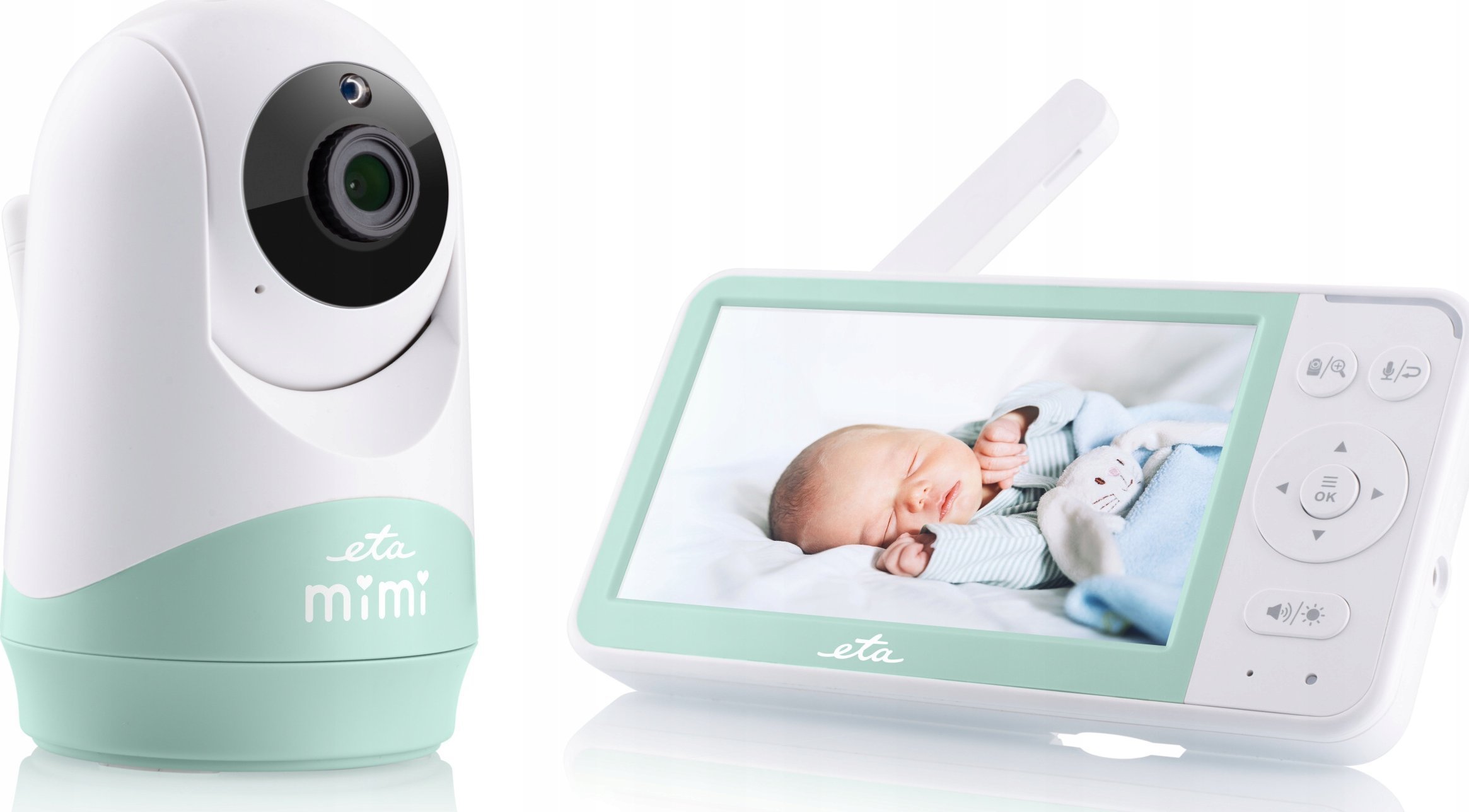 Monitor bebe ETA Mimi 530690000, kamerë fleksibile, video dhe audio, i bardhë jeshil