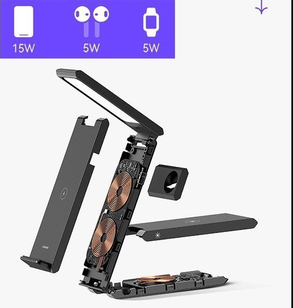 Karikues wireless Usams US-CD181, 3 në 1, 15W, i zi