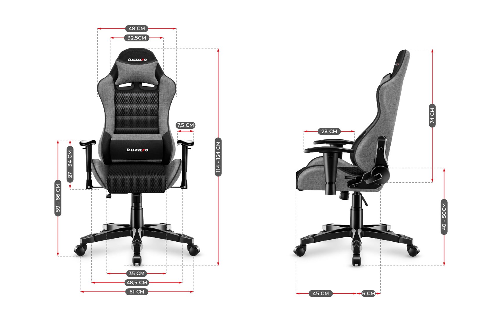 Karrige lojërash për fëmijë Huzaro Ranger 6.0, 100-160 cm, 130 kg, e hirtë