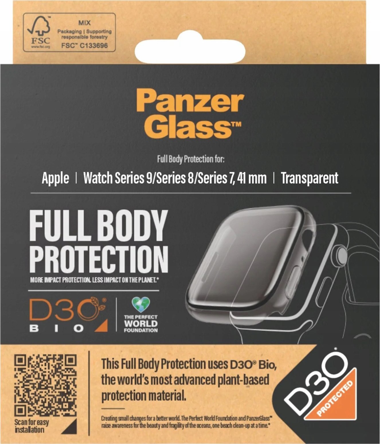 Mbrojtëse ekrani PanzerGlass për Apple Watch 41mm, Full Body, transparente