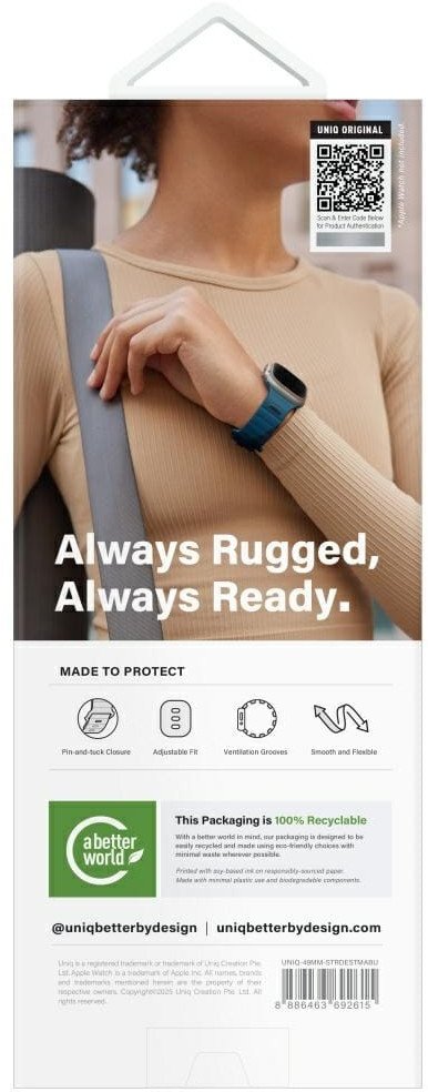 Rrip dore UNIQ Stride De Rubber për Apple Watch, 49/46/45/44 mm, gome FKM, Storm