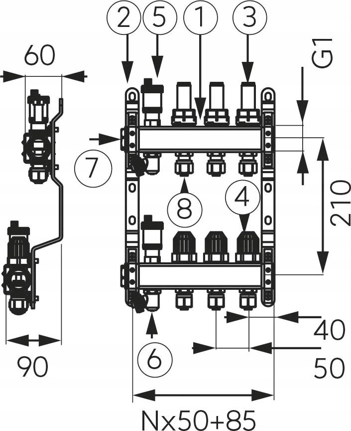 Kolektor ngrohje nën dysheme Ferro SN-RZP12S, 12 qarqe, çelik inox