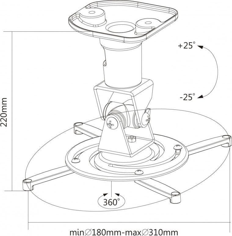 Mbajtëse tavani për projektor Reflecta Supvex, ngarkesë 15kg, rrotullim 360°, e bardhë