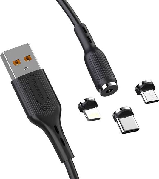 Kabllo USB Denmen 29367, USB A në USB C microUSB Lightning, 1 m, e zezë