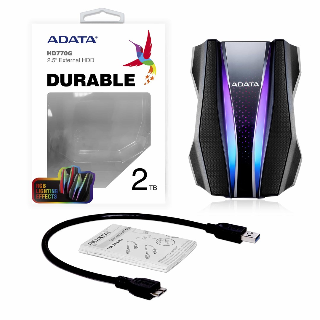 Hard disk i jashtëm ADATA HD770G, 2TB, USB 3.2, i zi