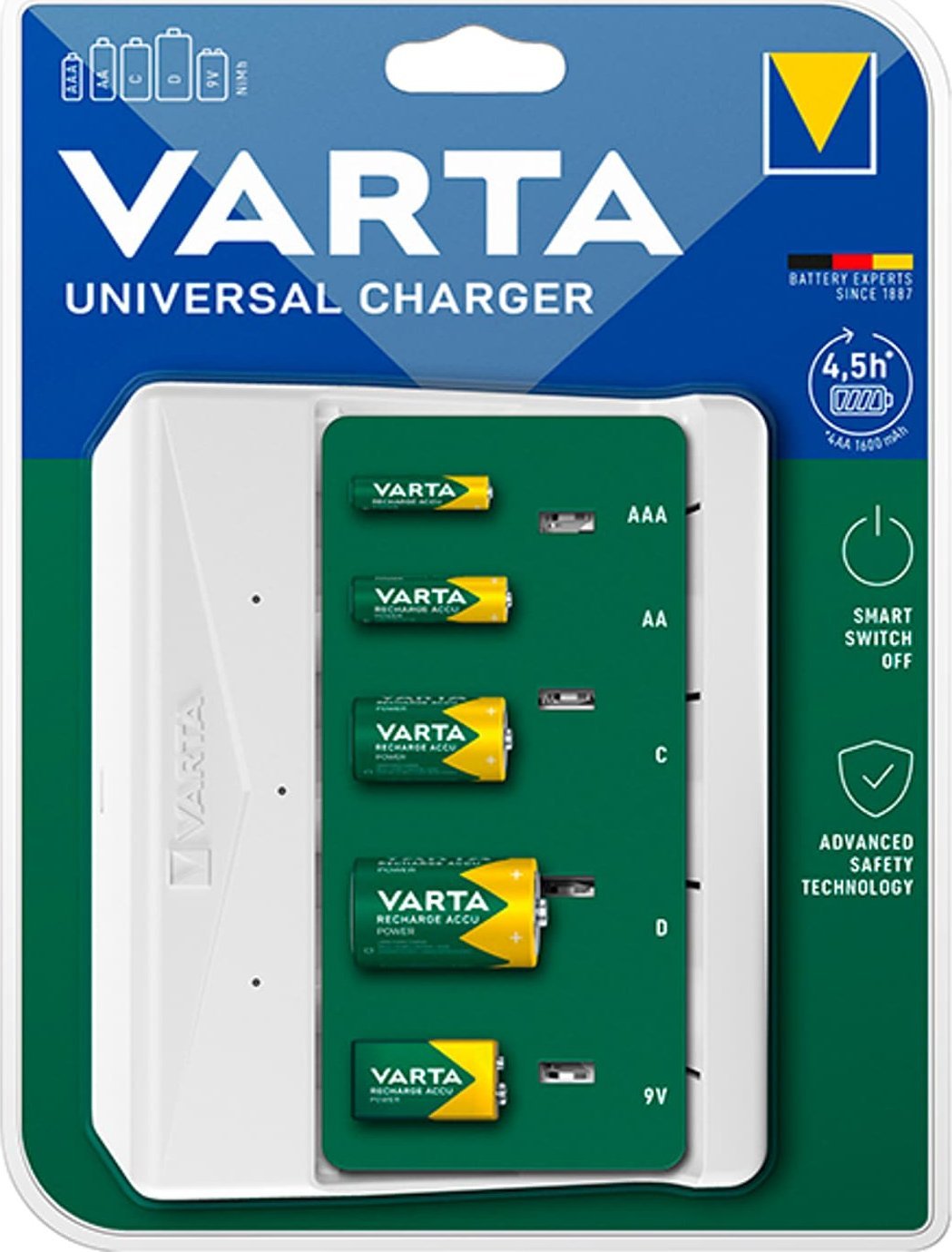 Karikues baterish Varta 57658101401, NiMH AAA AA C D 9V, universal