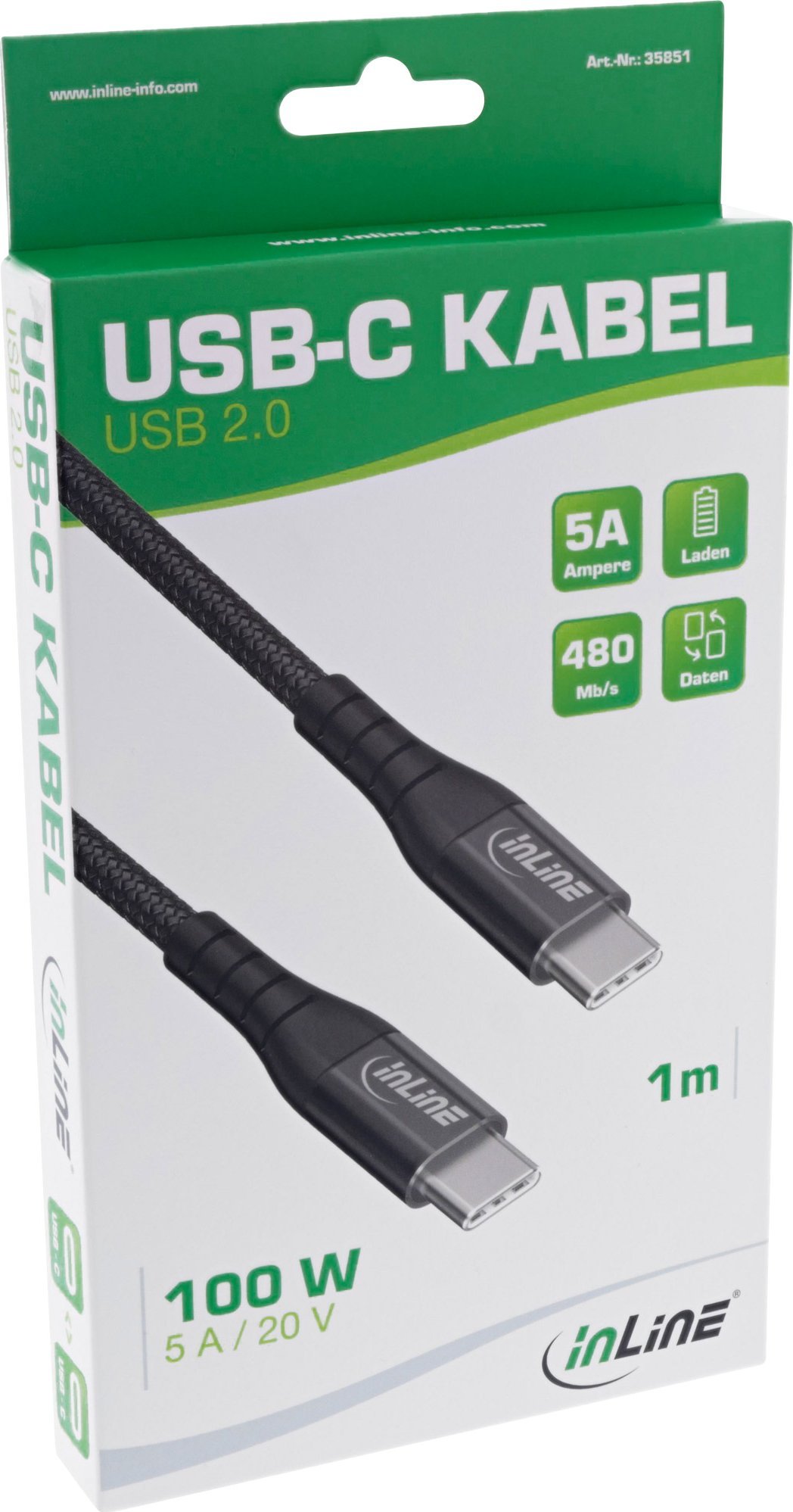 Kabllo karikues InLine USB C në USB C, 100W, 1m, gri