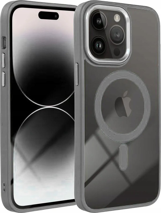 Këllëf telefoni Color Edge Mag Cover për iPhone 15 Pro Max, kompatibil me MagSafe, transparent, gri