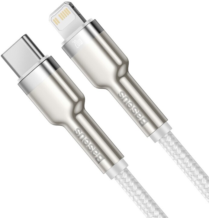 Кабел BASEUS кабел Cafule Series, USB-C - Lightning, M/M, полнење, податоци, 20W, 2m, бел