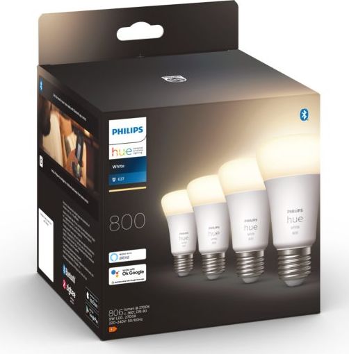 Set llamba inteligjente Philips Hue E27, 9W, dritë e bardhë, 4 copë