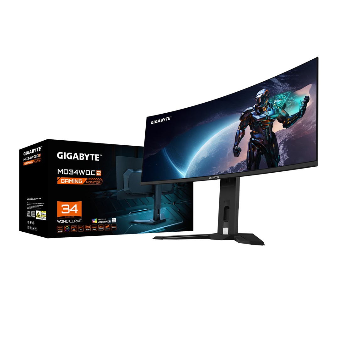 GIGABYTE MO34WQC2 закривен монитор, 34" OLED WQHD, 240Hz, црн