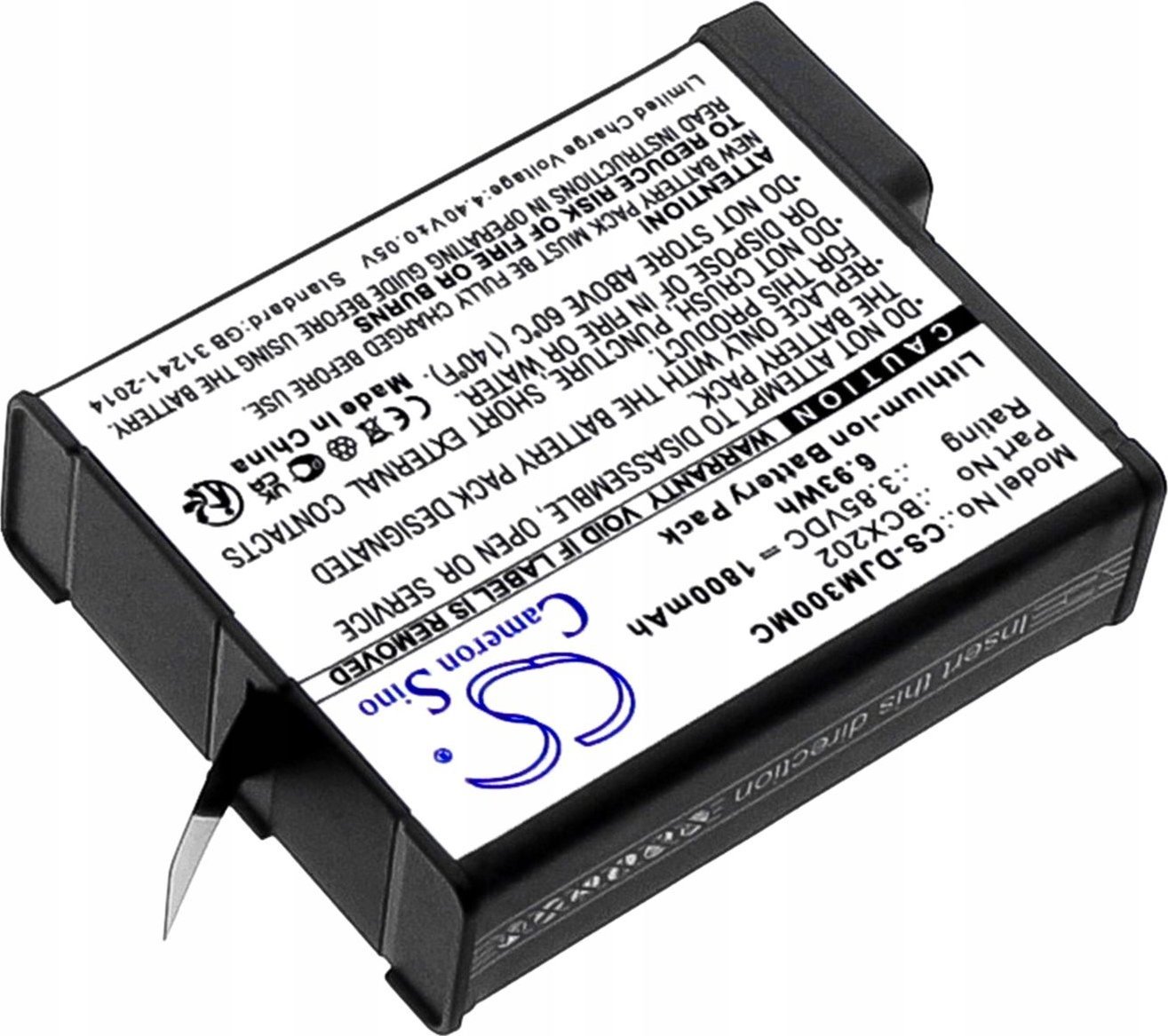 Bateri kamerë aksioni Cameron Sino BCX202, 1800mAh 6.93Wh, Li ion, e zezë