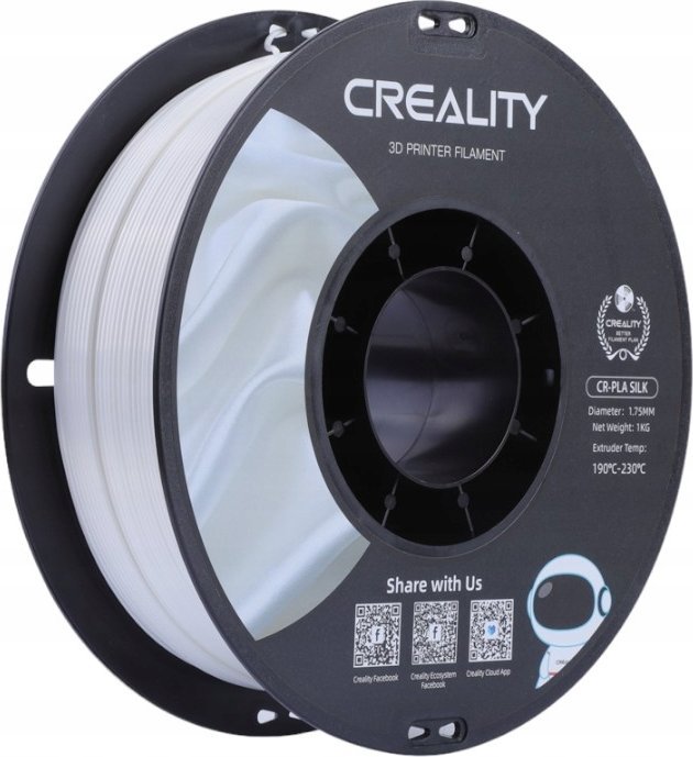 Filament 3D Creality Silk PLA, 1.75mm, ±0.03mm, i bardhë me shkëlqim