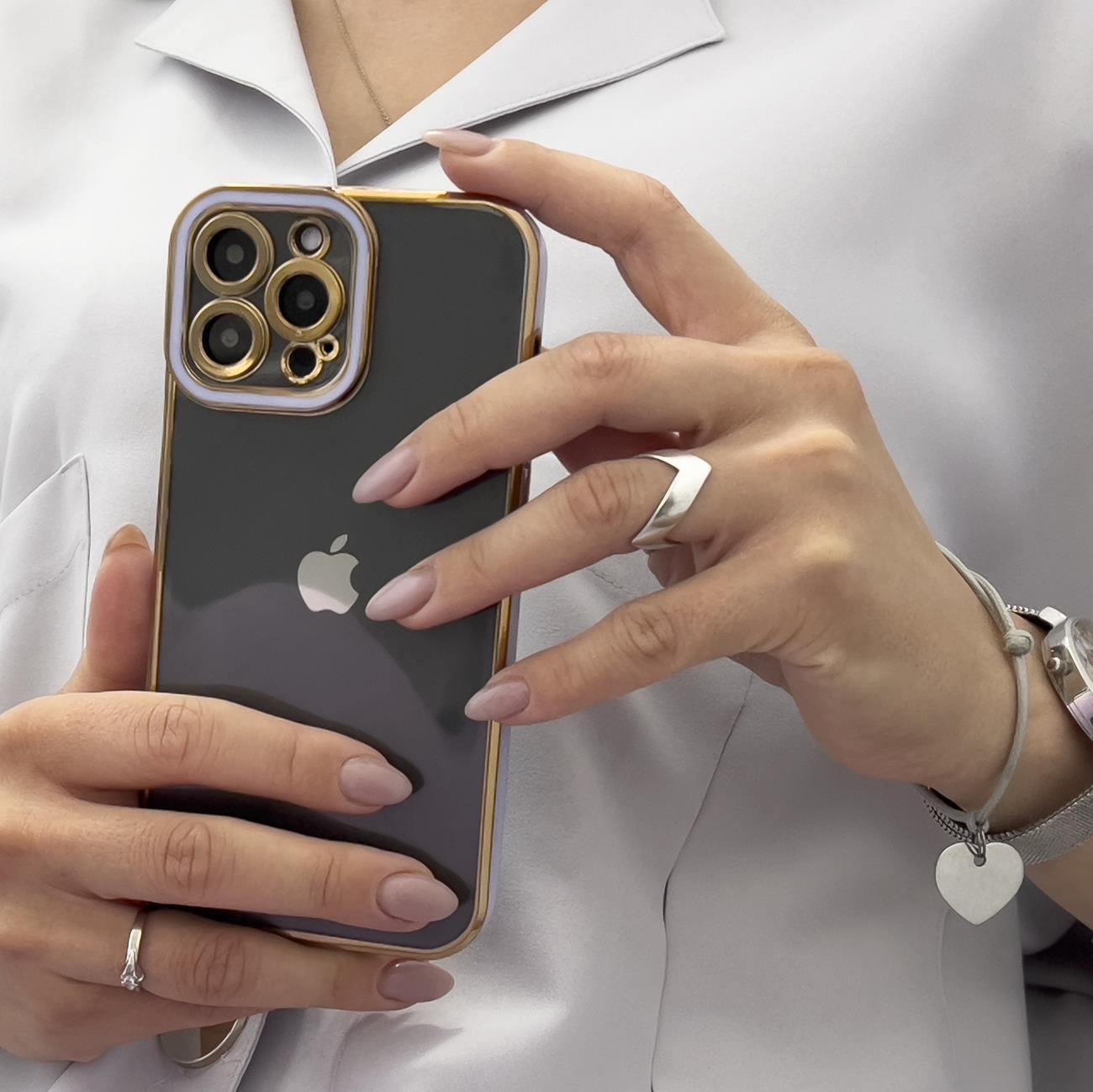 Mbulesë xheli Hurtel Fashion Case për Samsung Galaxy A12 5G, transparente, kornizë e artë