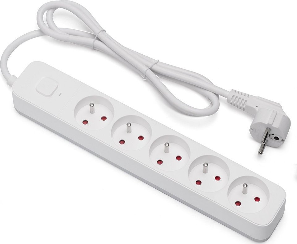 Shtekerlistë me mbrojtje nga mbingarkesa Savio SAVLZ-10, 5 dalje, kabllo 5 m, e bardhë