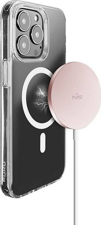 Ngarkues wireless Puro Magnetic Charger, 15W, USB C, rozë