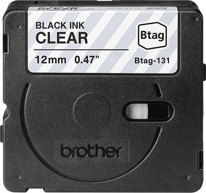 Лента за етикетирање Brother BTAG-131, 12mm x 4m, црн текст на проѕирна основа