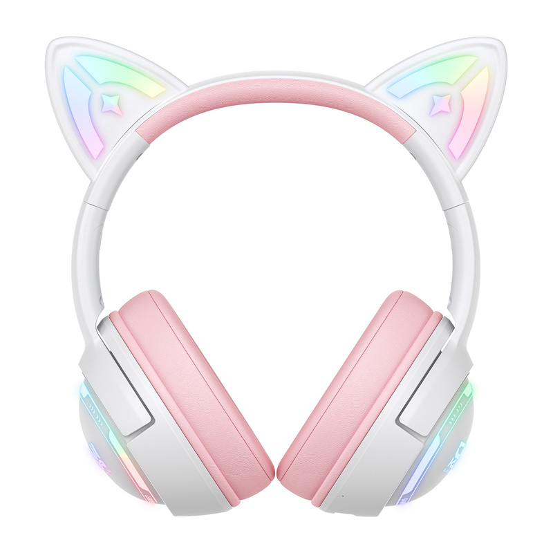 Kufje gaming pa tel ONIKUMA GT838 Cat Ear, tri-mode, RGB, e bardhë rozë