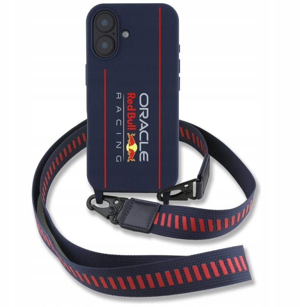 Këllëf silikoni Red Bull Vertical Logo Crossbody për iPhone 16, MagSafe, blu e errët