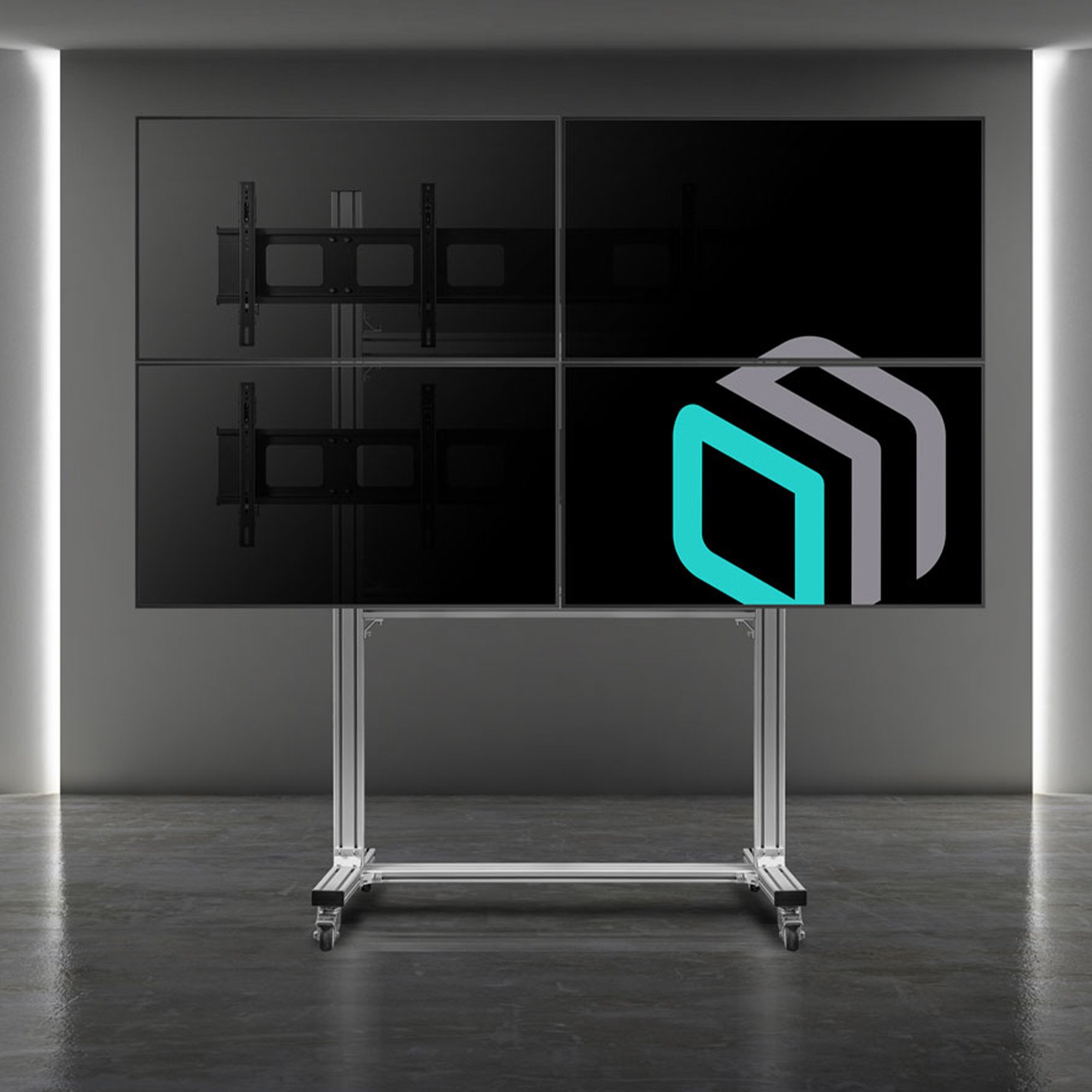 Stendë dyshemeje mobile për video wall ONKRON FSPRO2L22-S, 4x 43"-55", me rrota, argjendi