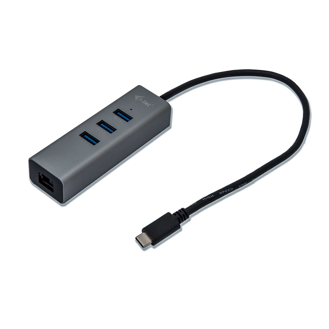 Qendër USB-C I-tec Metal, 3 porte, Gigabit Ethernet, e zezë