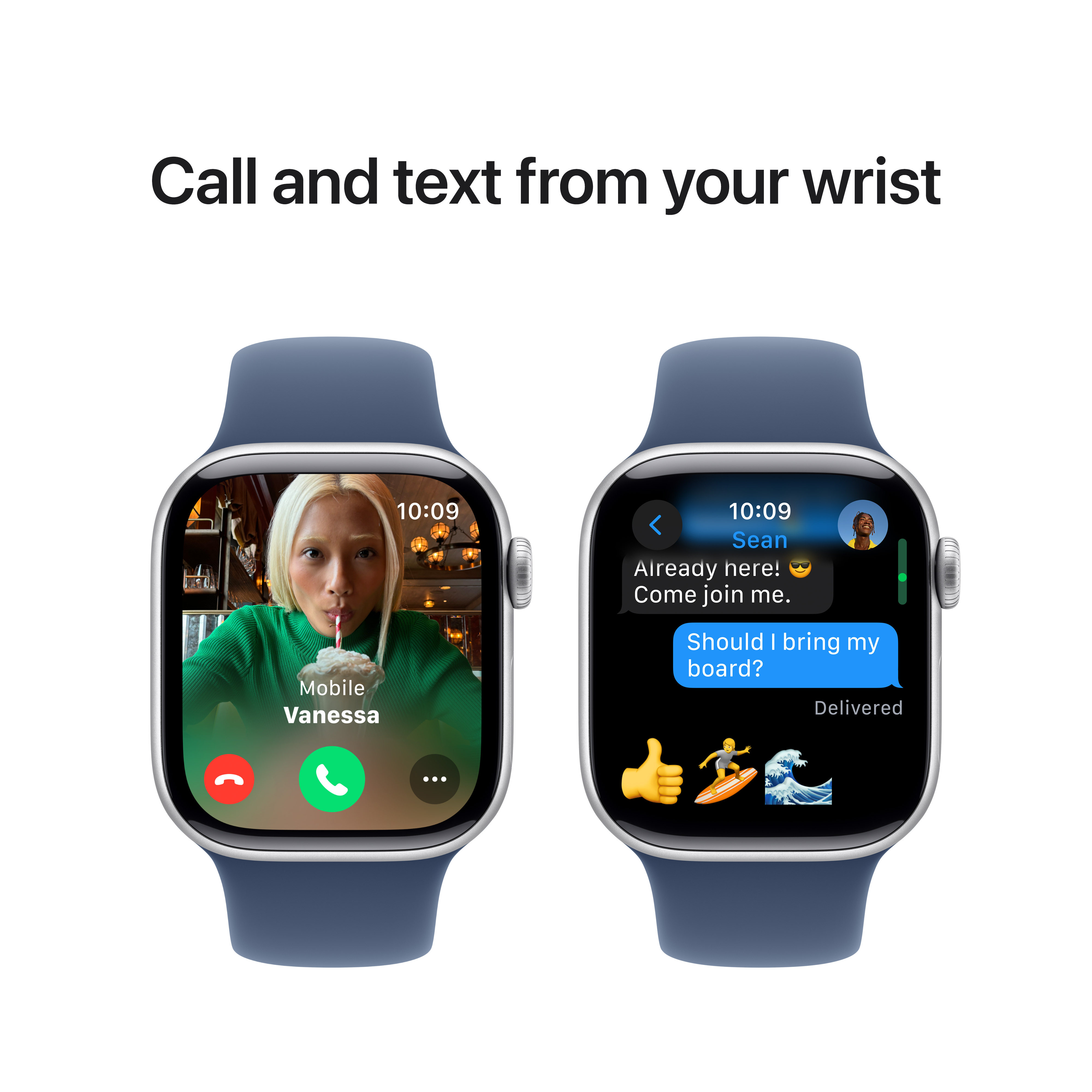 Apple Watch Series 10 GPS, 42mm, Silver Aluminum Case with Denim Sport Band, S/M