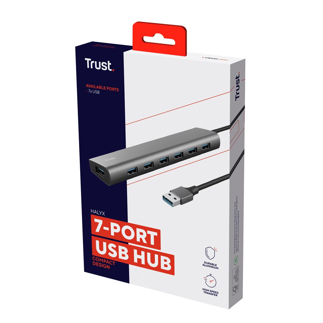 USB Hub Trust Halyx, 7 porte USB-A, 5Gbps, i argjendtë