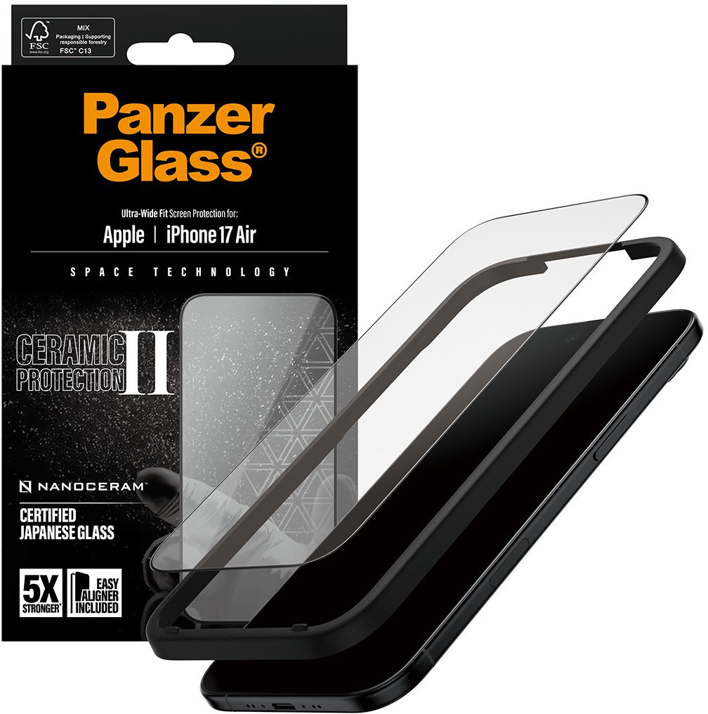 Mbrojtës ekrani PanzerGlass Ceramic II, për iPhone Air, Ultra Wide Fit, transparent