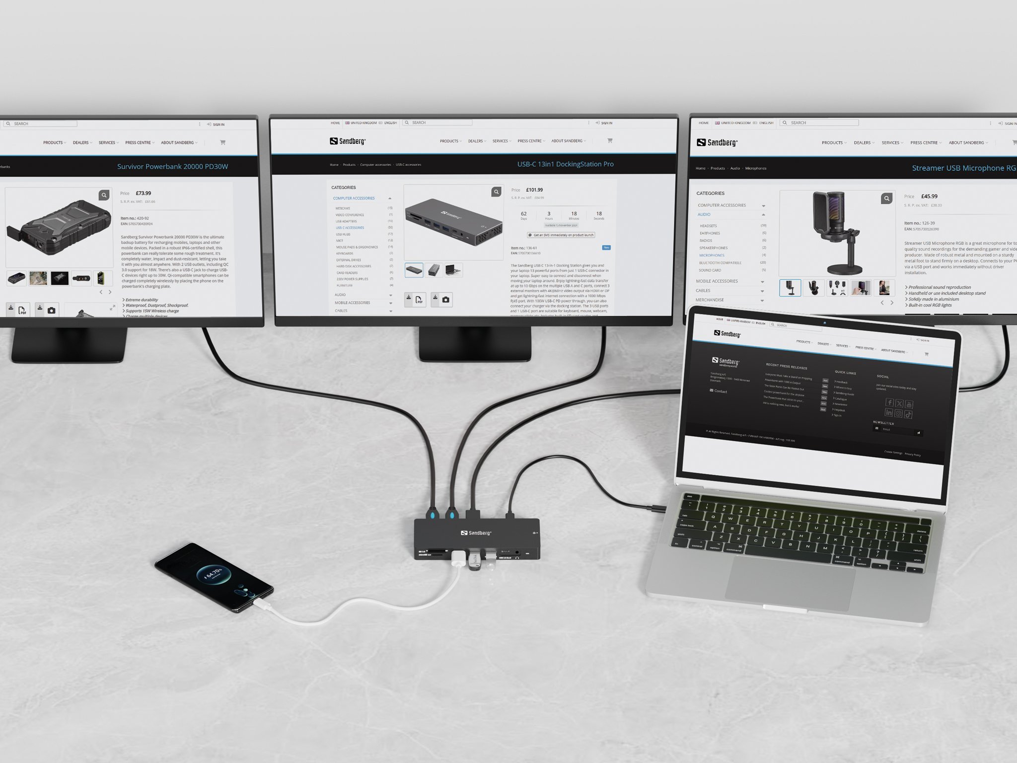 Docking station Sandberg USB C 13in1 Pro, 4K, PD 100W, gri