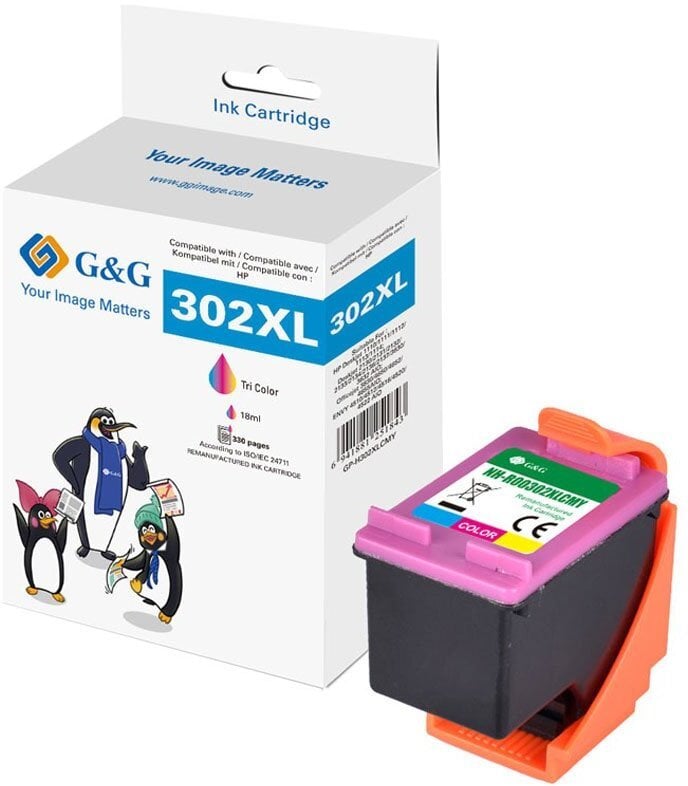 Patron boje G&amp;G GP-H302XLCMY 302XL, trefish me ngjyra, kapacitet XL