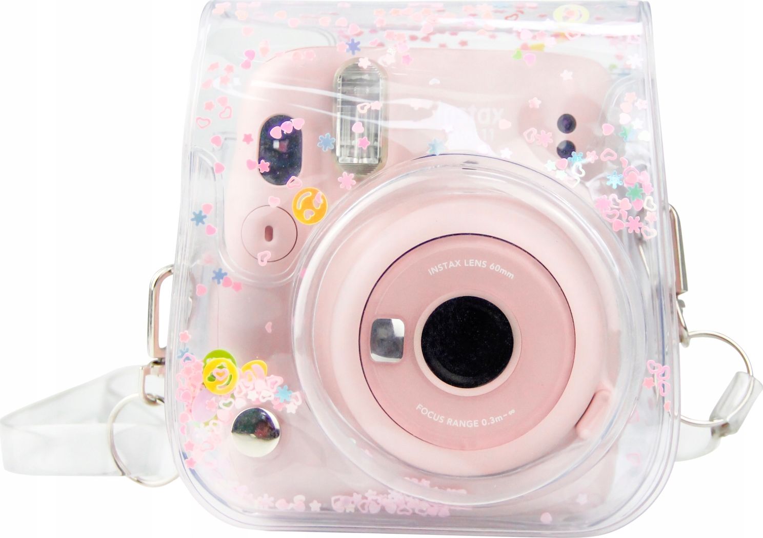 Заштитна кутија LoveInstant за Fujifilm Instax Mini 11, проѕирна пластика, со розови сјајчиња