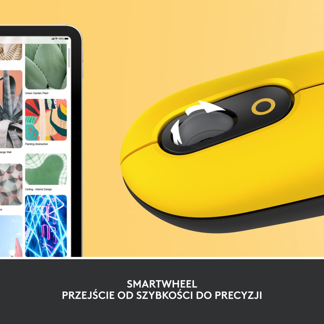 Maus Logitech POP, wireless, Bluetooth, i zi dhe i verdhë