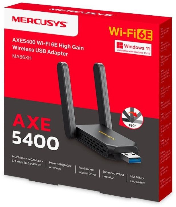 Adapter Wi-Fi Mercusys MA86XH, USB, AXE5400 Wi-Fi 6E, i zi