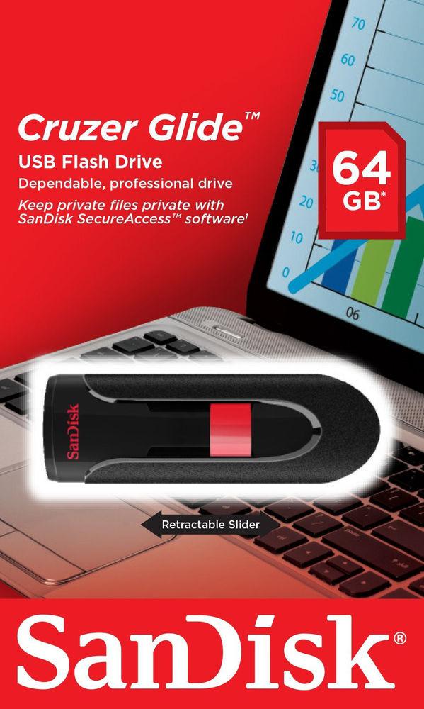 USB SanDisk Cruzer Glide, 64GB, USB 2.0, e zezë e kuqe