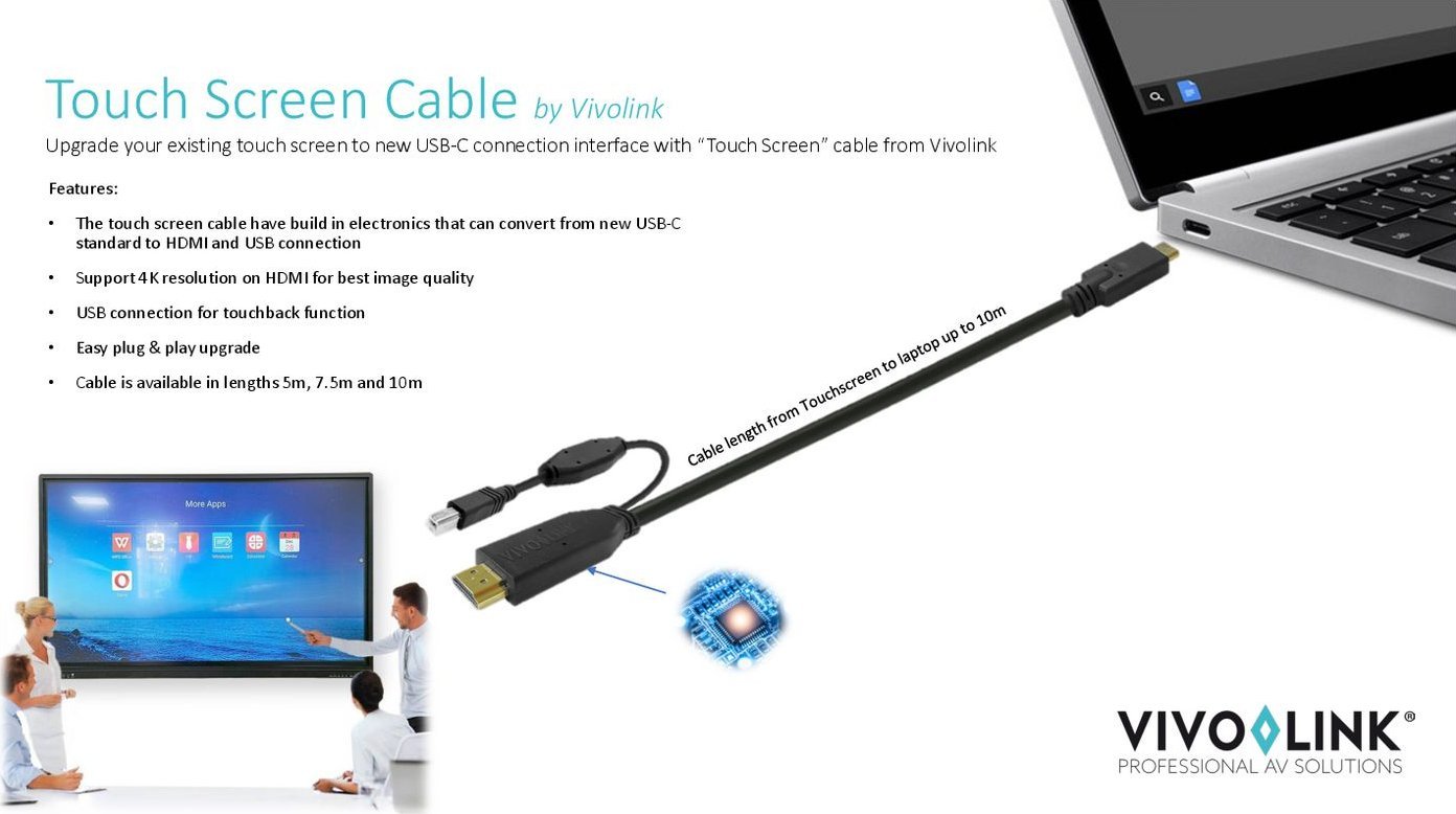 Kabllo USB Vivolink PROUSBCHDMIUSBB3, USB C në HDMI dhe USB B, 4K, e zezë