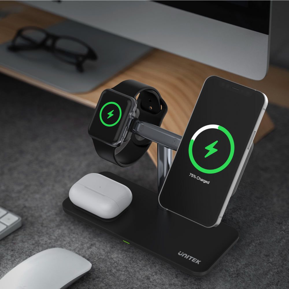 Karikues induktiv Unitek MagMighty TRI 3 in 1 P1212A, 15W, USB PD 3.0, i zi