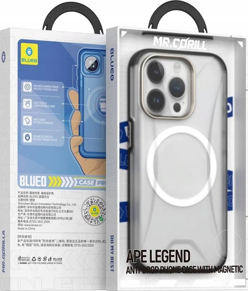Mbrojtëse telefoni Blueo Ape Legend për iPhone 15 Pro, kundër rënies, me MagSafe, e zezë