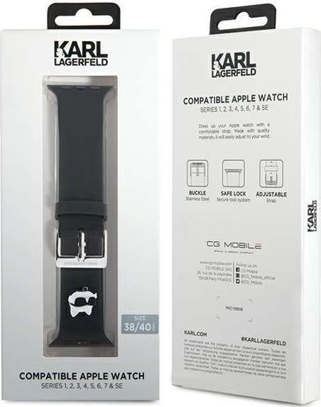 Rrip ore Karl Lagerfeld NFT Choupette, për Apple Watch 38/40/41mm, gome, i zi