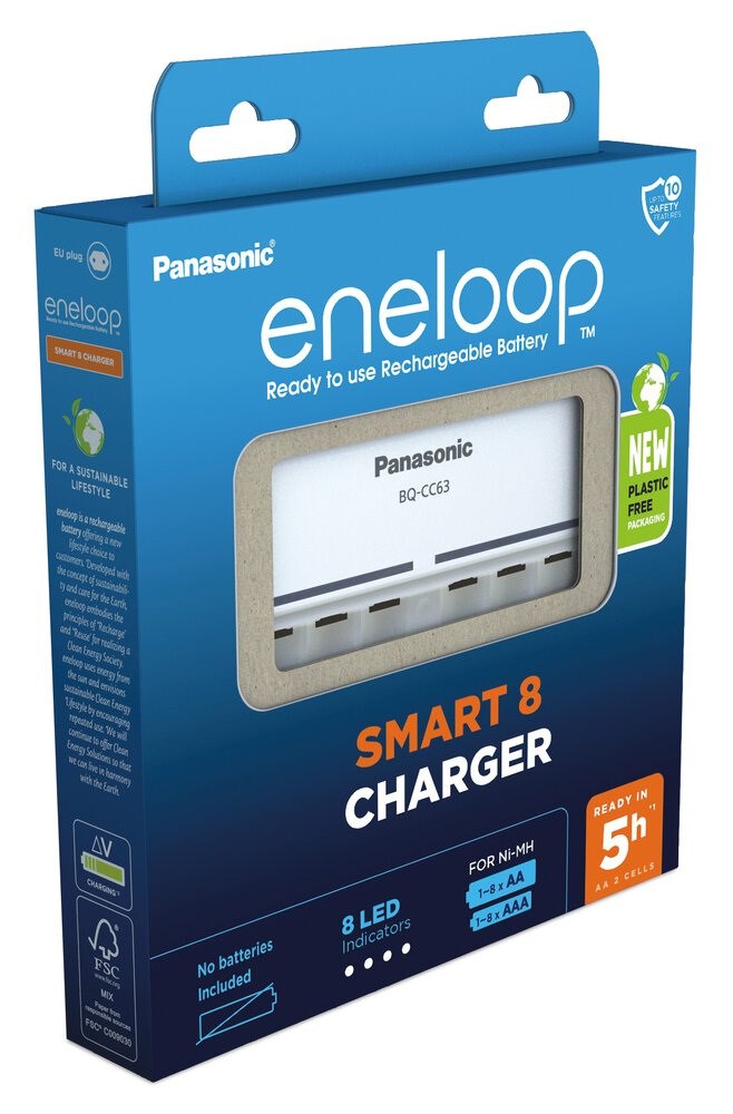 Ngarkues baterish Panasonic Eneloop BQ-CC63E, 8x AA AAA NiMH, i bardhë