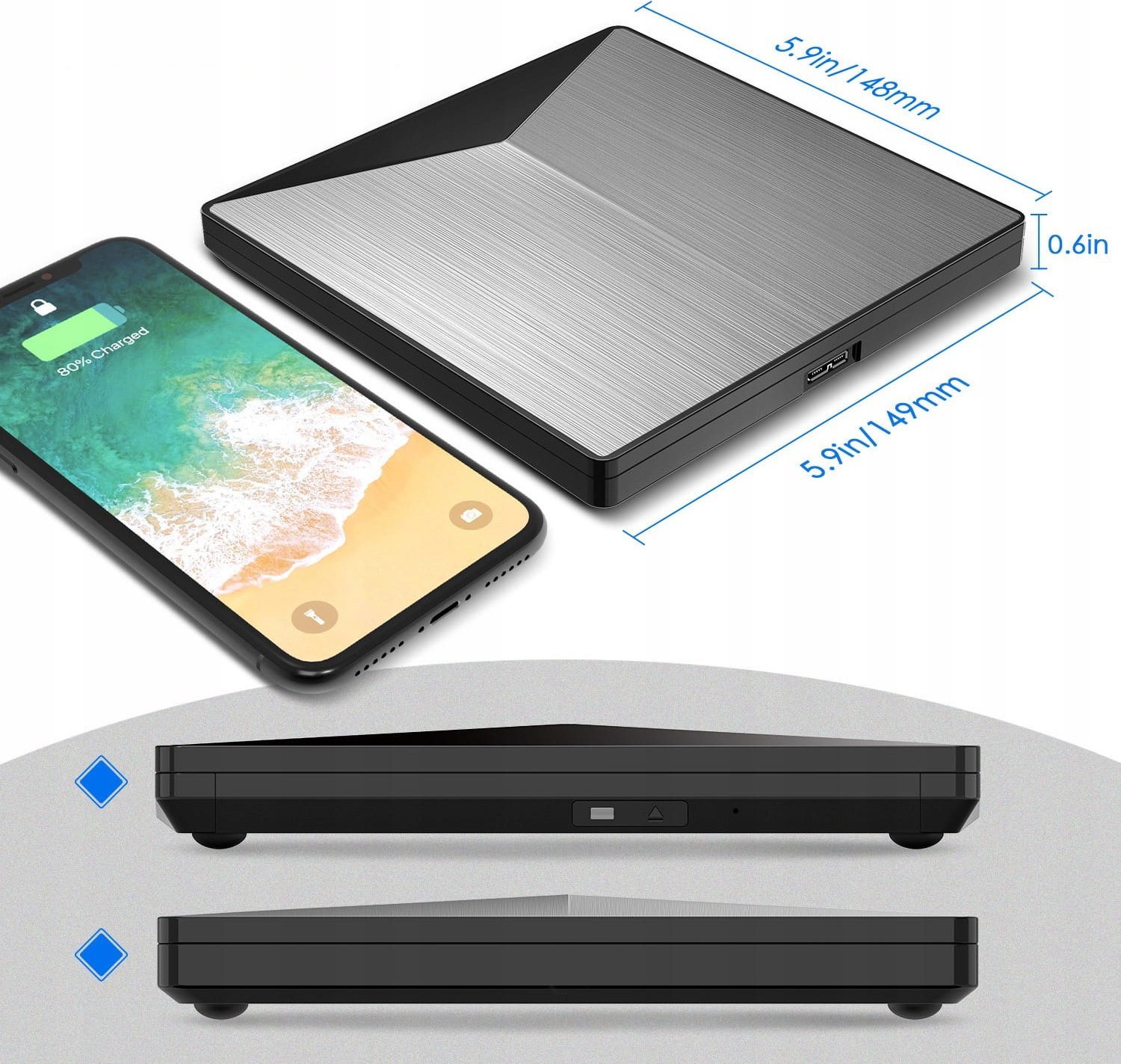 Lexues i jashtëm DVD CD USB C, për laptop, i zi