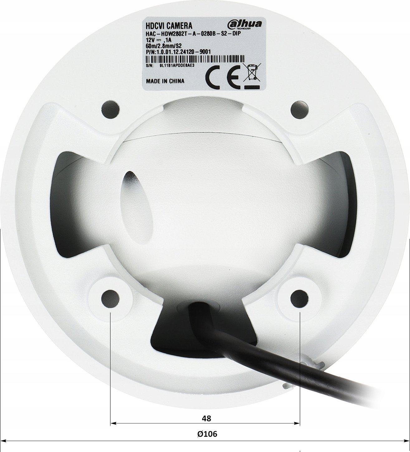 Kamerë sigurie Dahua HAC-HDW2802TP-A-0280B-S2-DIP, 4MP, Starlight HDCVI, e bardhë