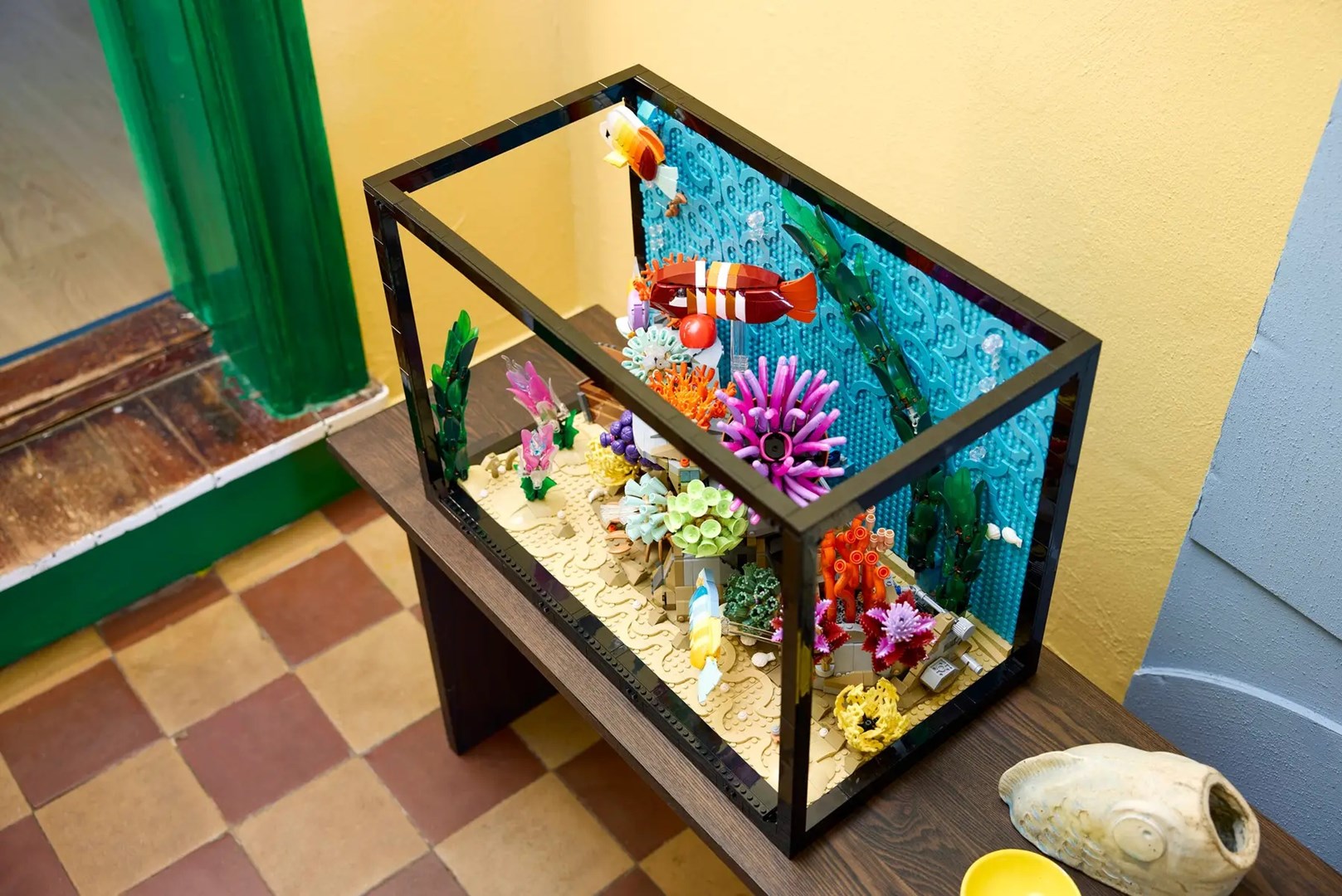 Set ndërtimi dekorativ Tropical Aquarium, model akuarium tropikal, shumëngjyrësh