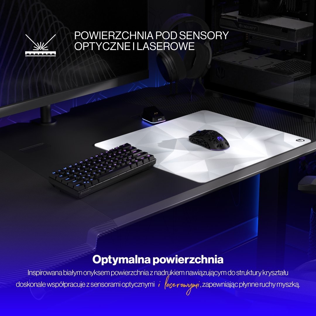 Подлога за глушец гејминг Endorfy Crystal Onyx White L, 450x400mm, црно-бела