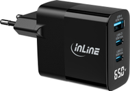 Karikues muri InLine GaN PD 65W, 3 porta USB C USB A, me ekran, i bardhë