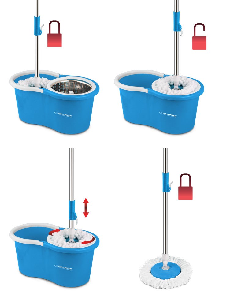 Mop rrotullues Esperanza Perfect Clean EHS006, kovë me rrotullim 360°, shkop inoksi