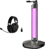 Set gaming Preyon Tornado Fly PTF40B me qëndrues kufjesh Heron Beak PHB41B, RGB, wireless charging, i zi