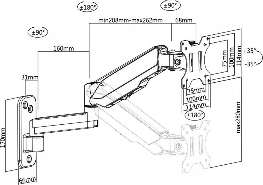 Krah muri për monitor Value 17.99.1191, VESA 75x75 100x100, deri 8kg, i zi