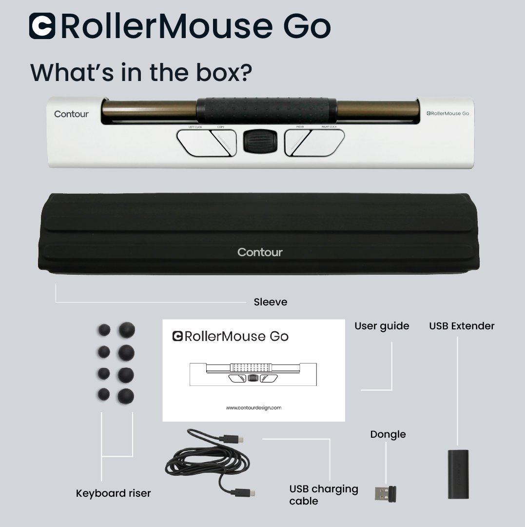 Maus ergonomik Contour Design RollerMouse Go me Dock, pa tela, kompakt, gri